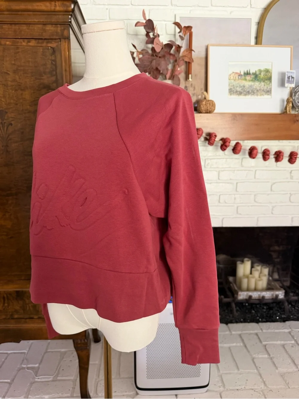 Nike Women's Maroon Embossed Logo Crewneck Sweatshirt | Athleisure